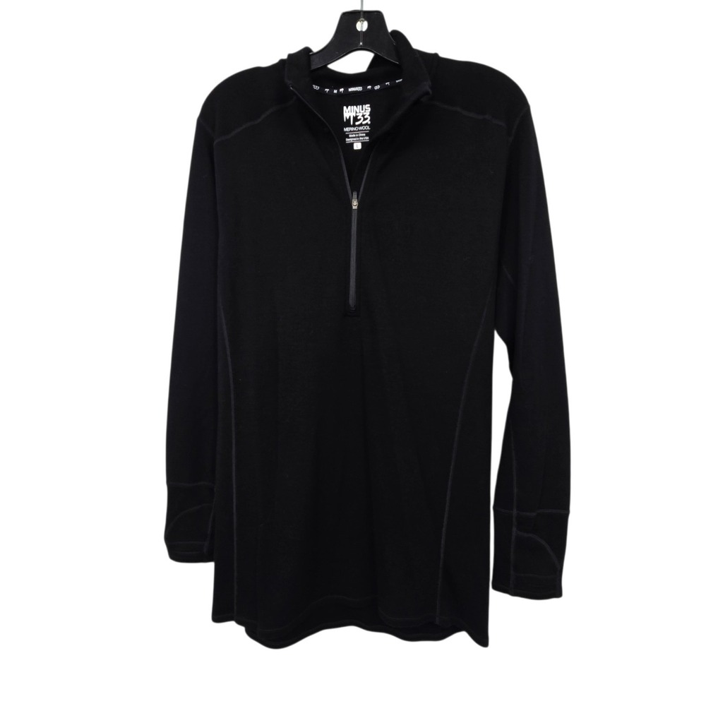 Minus 33 Mid Weight 1/4 Zip Top Sweater 100% Superfine Merino Wool Mens L Black